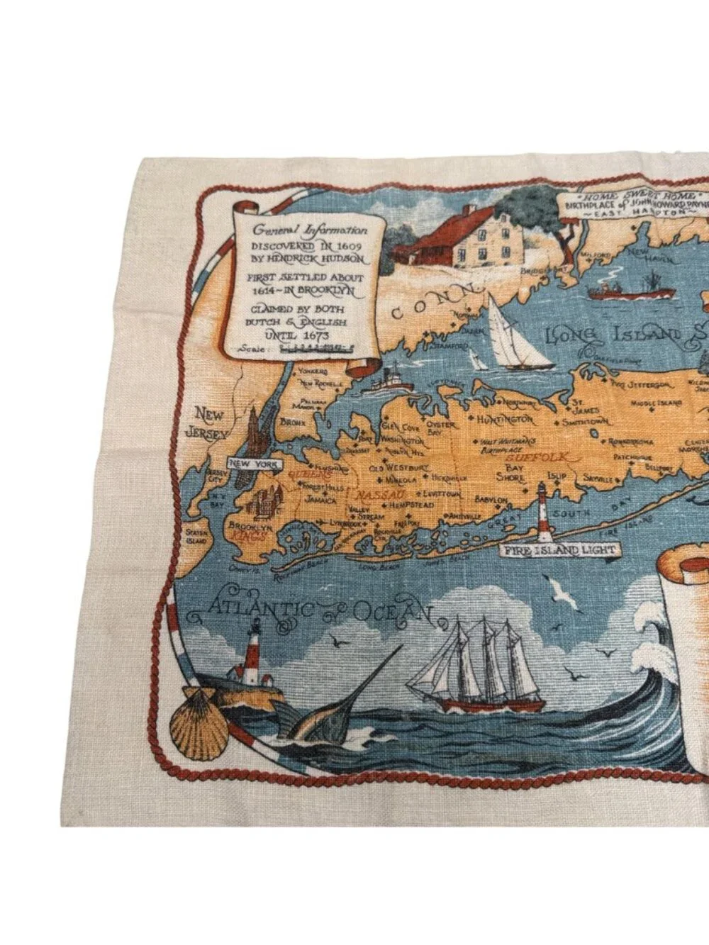Vintage Tea Towel Map Of Long Island Kay Dee Linen Kay Dee